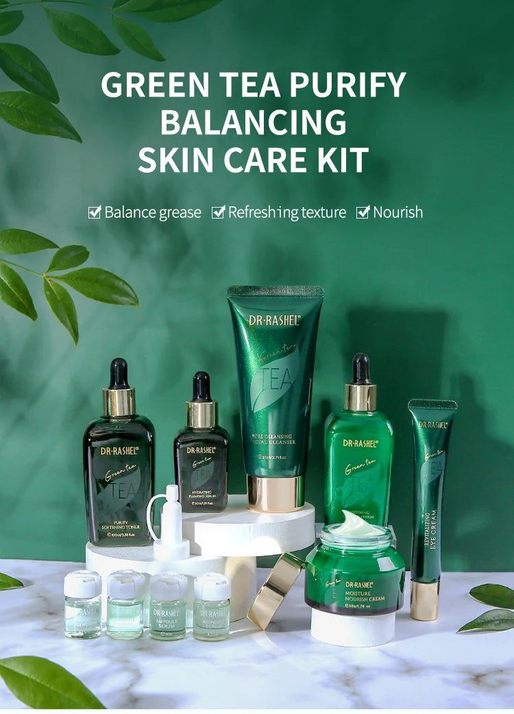 DR RASHEL Green Tea Purify Balancing Skin Care Set 10pcs Facial Care Kit