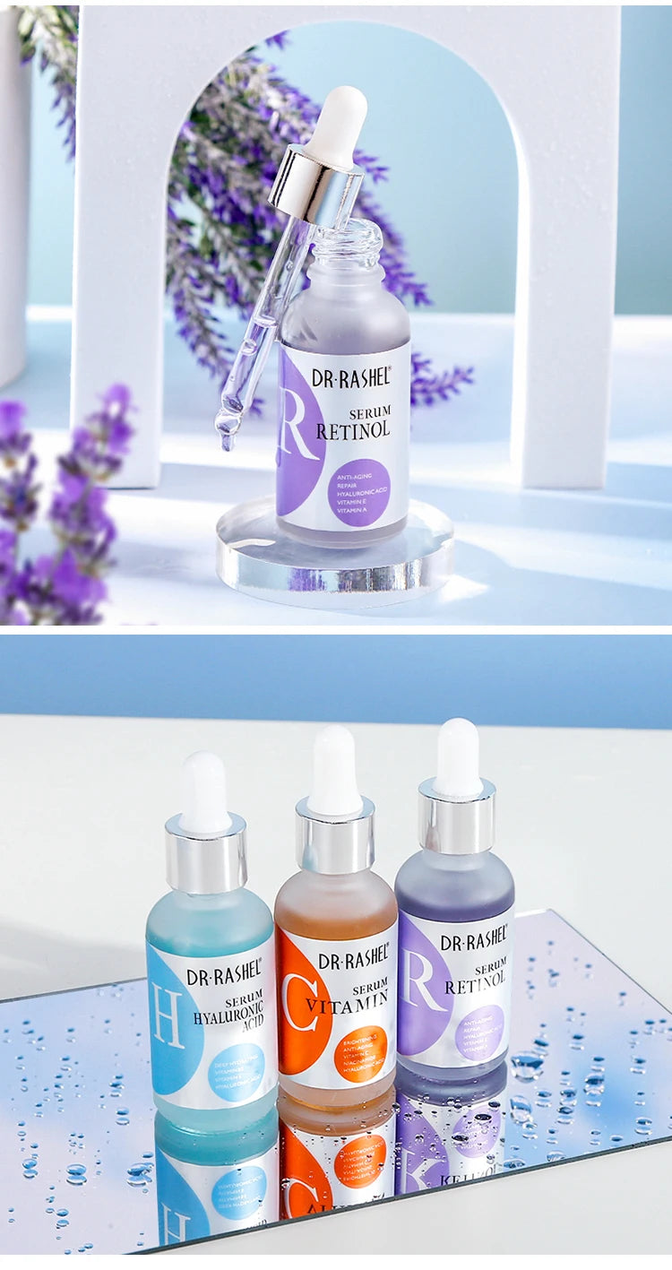 DR RASHEL Skin Care Complete Facial Serum Set Vitamin C Serum Essence Oil Serum Retinol Serum 3 Pack 30ml