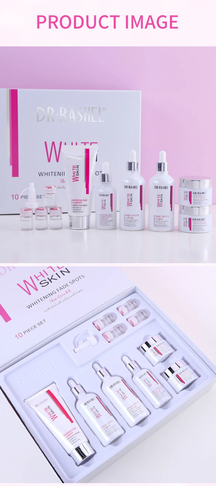 DR.RASHEL Brightening Fade Spots Skin Care Set-Face Serum Cream Facial Cleanser Lotion Toner Ampoule Serums