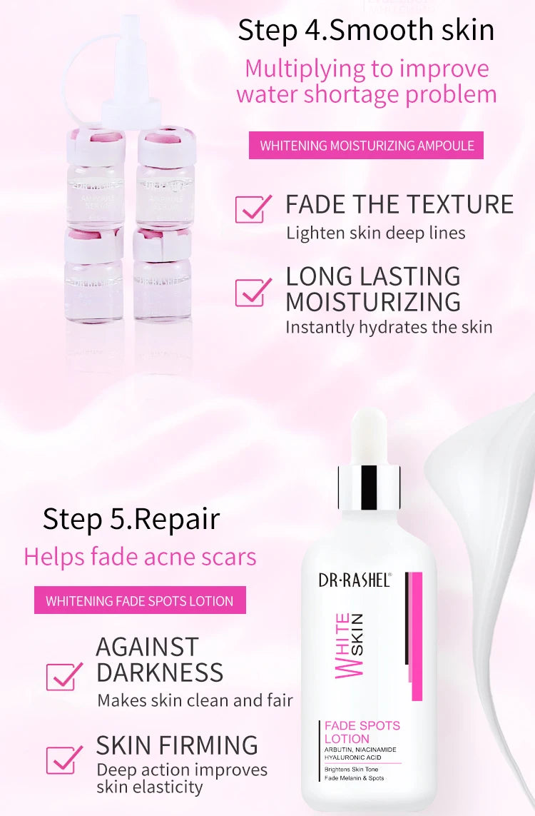 DR.RASHEL Brightening Fade Spots Skin Care Set-Face Serum Cream Facial Cleanser Lotion Toner Ampoule Serums