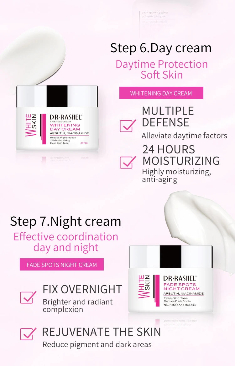 DR.RASHEL Brightening Fade Spots Skin Care Set-Face Serum Cream Facial Cleanser Lotion Toner Ampoule Serums