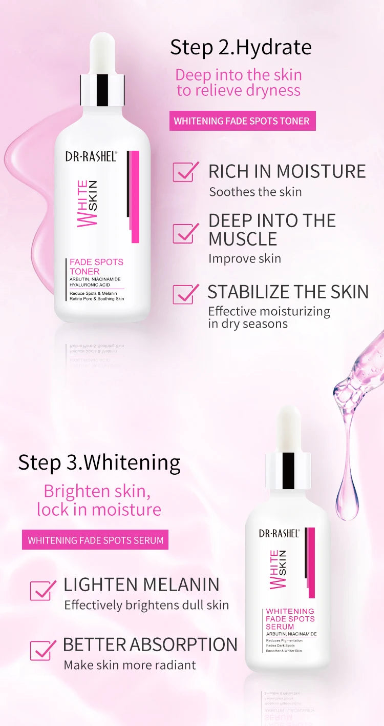 DR.RASHEL Brightening Fade Spots Skin Care Set-Face Serum Cream Facial Cleanser Lotion Toner Ampoule Serums