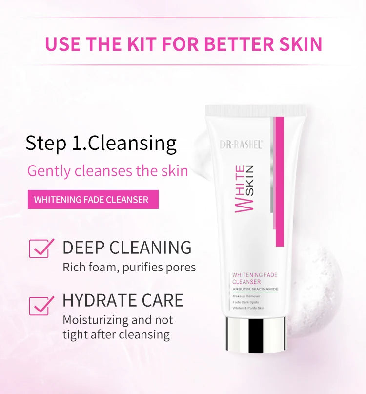 DR.RASHEL Brightening Fade Spots Skin Care Set-Face Serum Cream Facial Cleanser Lotion Toner Ampoule Serums