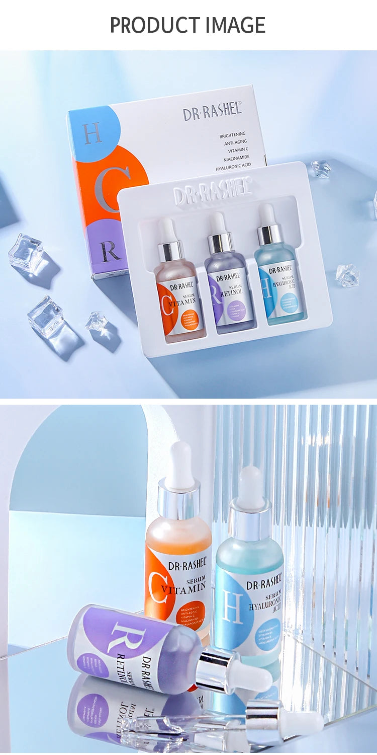DR RASHEL Skin Care Complete Facial Serum Set Vitamin C Serum Essence Oil Serum Retinol Serum 3 Pack 30ml