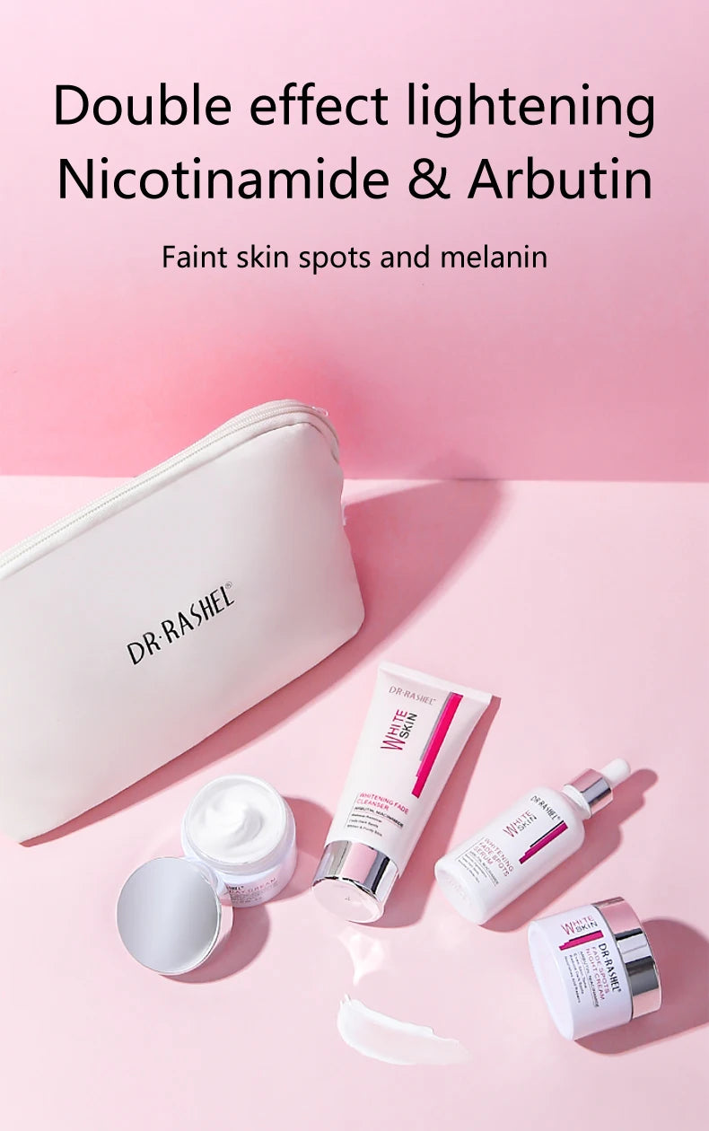 DR RASHEL Facial Cleanser Cream Serum Arbutin Niacinamide Dark Spots Removal Whitening Skin Care Face Set Kit 4 Pieces