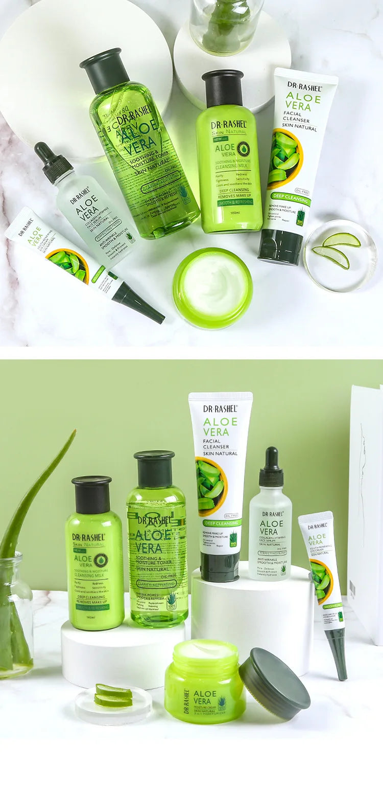 DR RASHEL Moisturizing Pores Shrinking Eye Cream Toner Serum Cleanser Kit 6 Piece Aloe Vera Skin Natural Soothing Moisture Set