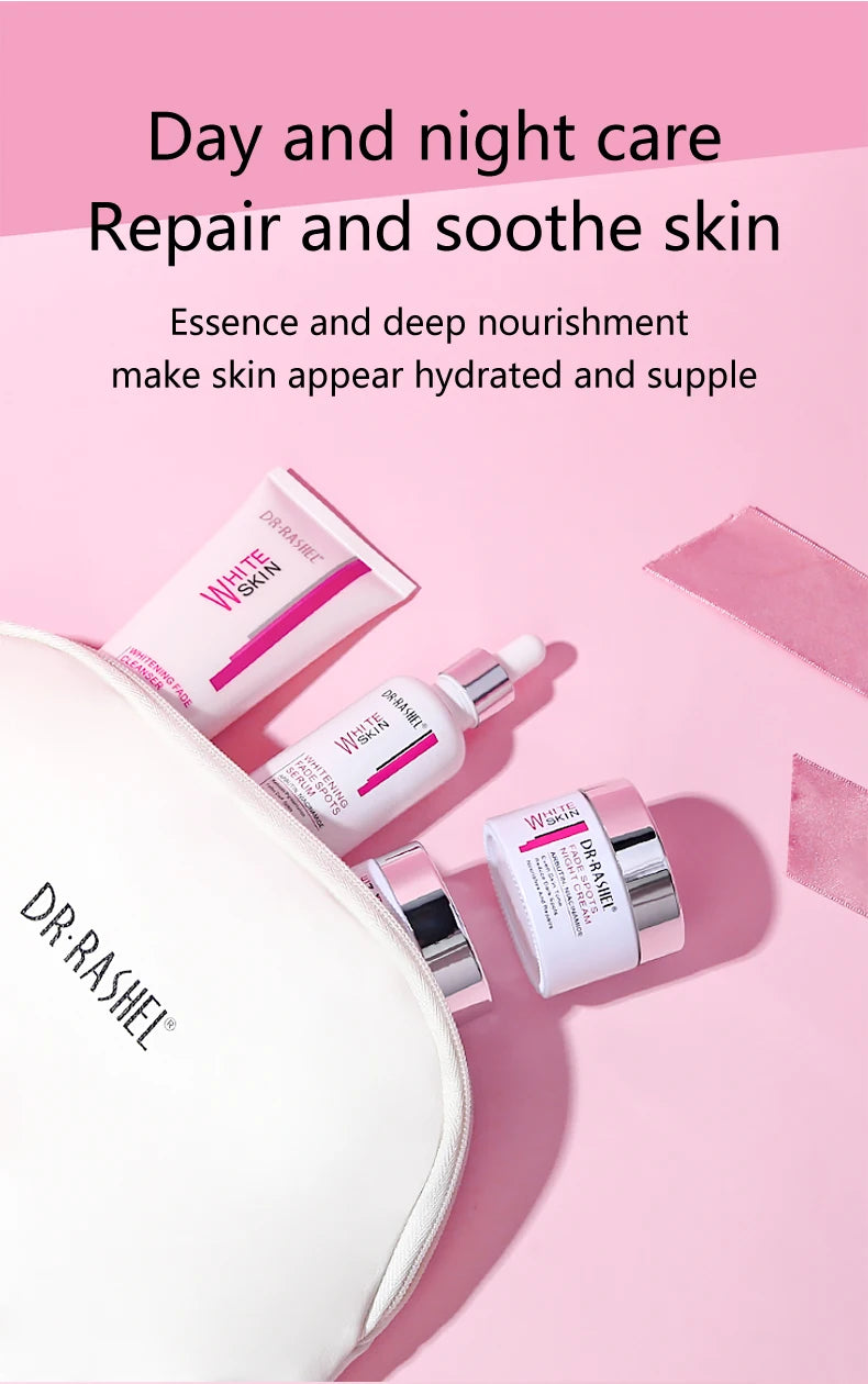 DR RASHEL Facial Cleanser Cream Serum Arbutin Niacinamide Dark Spots Removal Whitening Skin Care Face Set Kit 4 Pieces