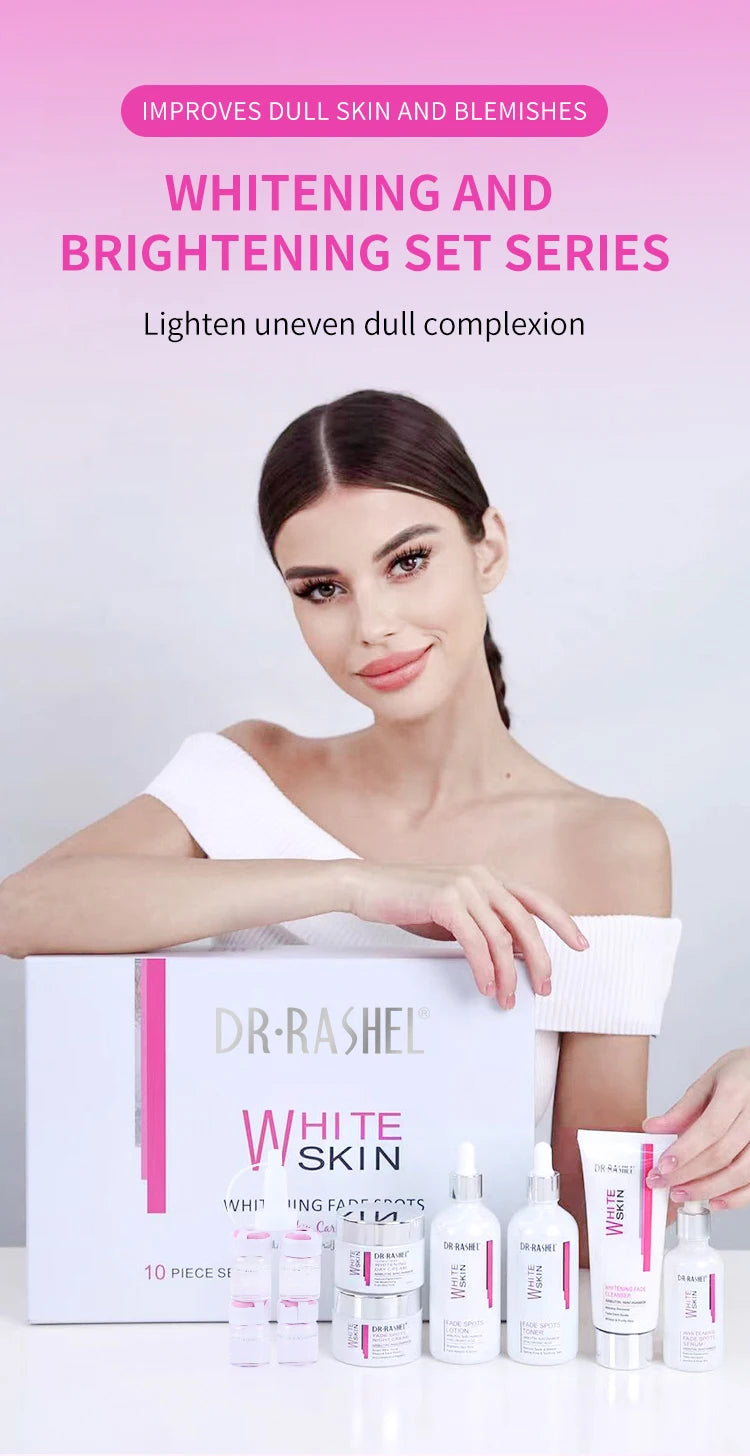 DR.RASHEL Brightening Fade Spots Skin Care Set-Face Serum Cream Facial Cleanser Lotion Toner Ampoule Serums