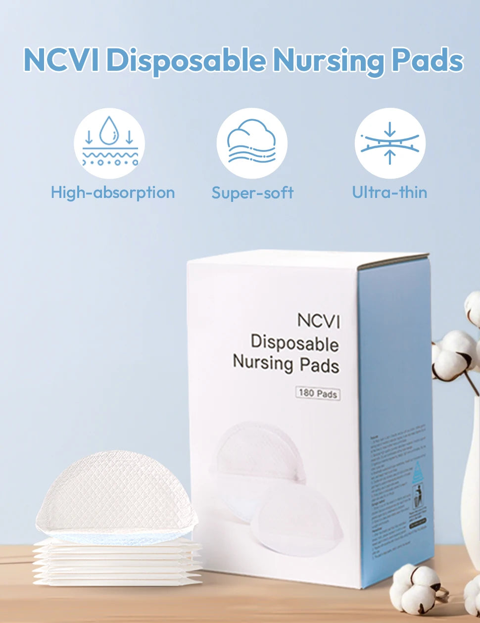 NCVI 2025 New Disposable Nursing Pads,Ultra Absorbent Breastfeeding Pads for Leaking Milk, Thin & Soft Nipple Pads