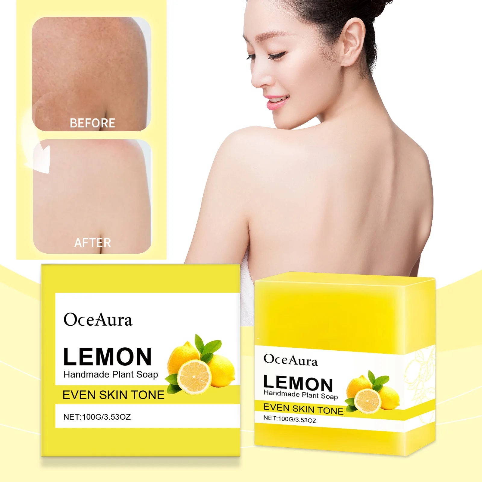 OCEAURA Luxury Lemon Handmade Essential Oil Soap Bar - Gentle Skin Cleansing Moisturizing & Brightening 3.35 OZ