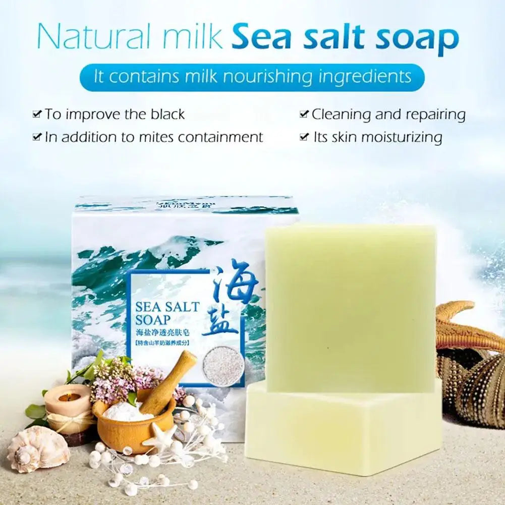 100g Natural Handmade Sea Salt Goat Milk Soap Moisturizing Face Care Wash Basis Soap Shower Deworming White Essential Oil Soap