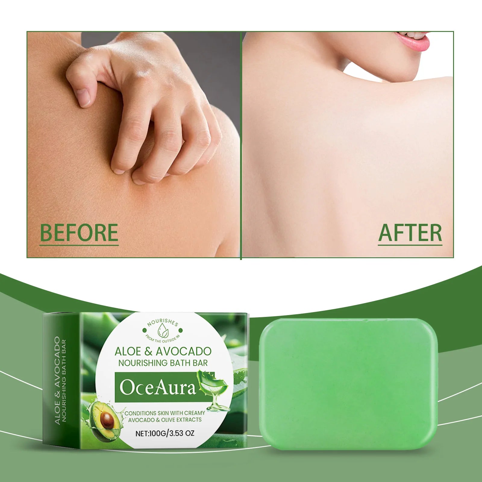 Oce Aura 100g Aloe Vera Herbal Soap Natural Bar Gentle Facial And Body Cleanser for Men & Women Soothing Nourishing