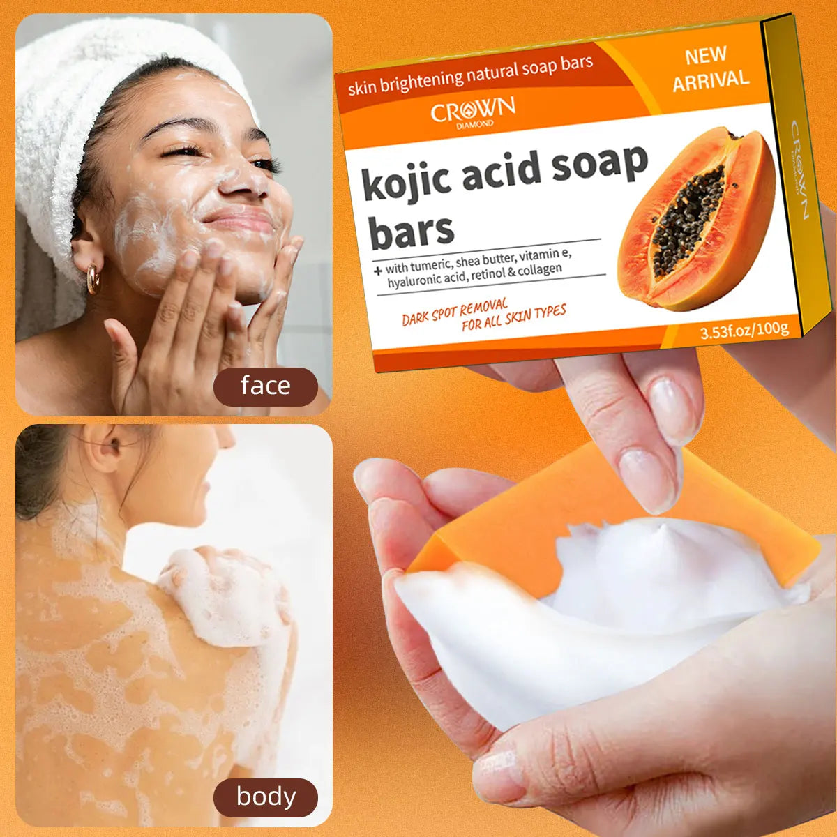 kOJIC ACID Papaya Whitening Soap Moisturizing Acne Cleanser for Skin Care Handmade Soap Kojic Acid Body Skin Deep Cleaning мыло