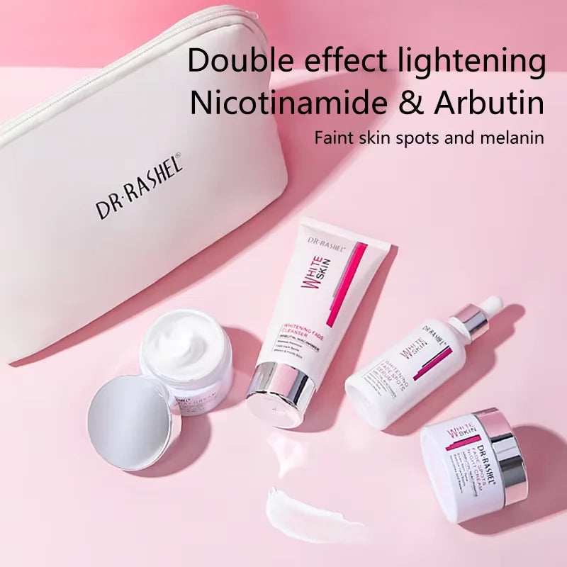 DR RASHEL Facial Cleanser Cream Serum Arbutin Niacinamide Dark Spots Removal Whitening Skin Care Face Set Kit 4 Pieces