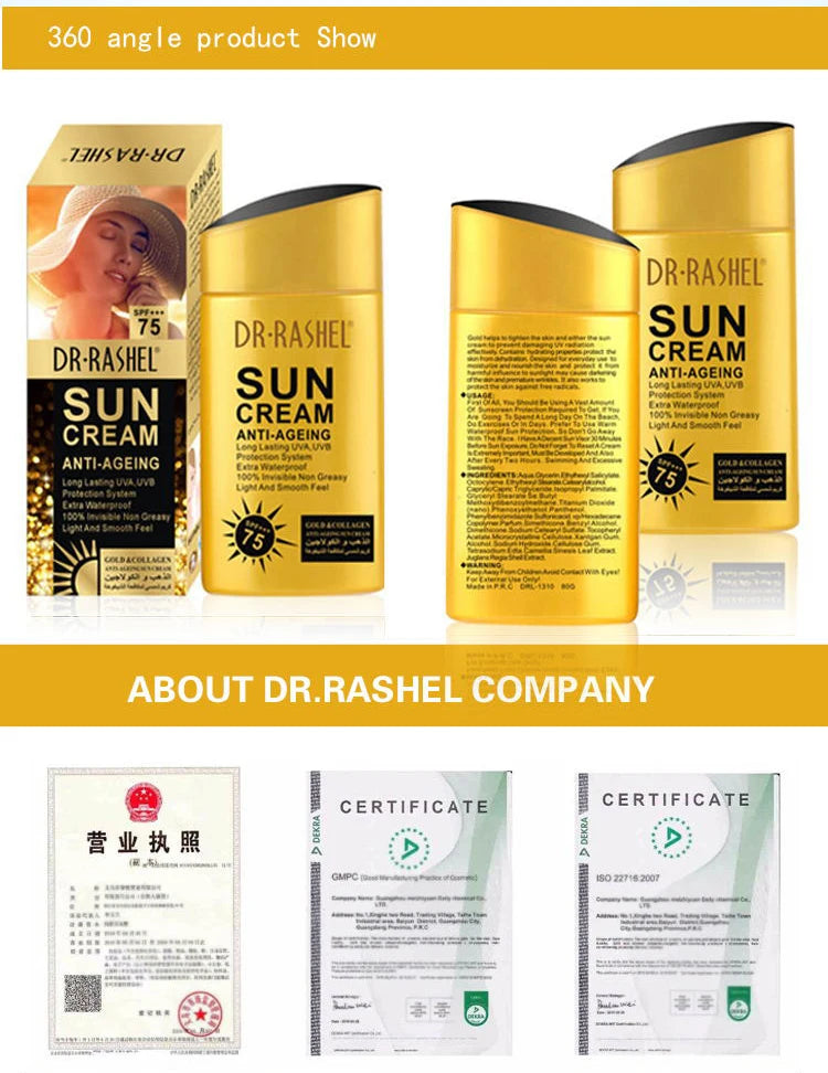 DR.RASHEL Sun Cream SPF100 75 60 PA+++ Anti-Aging UV Protector Waterproof Sunscreen Lotion Facial Body Sun Block Cream Cosmetics