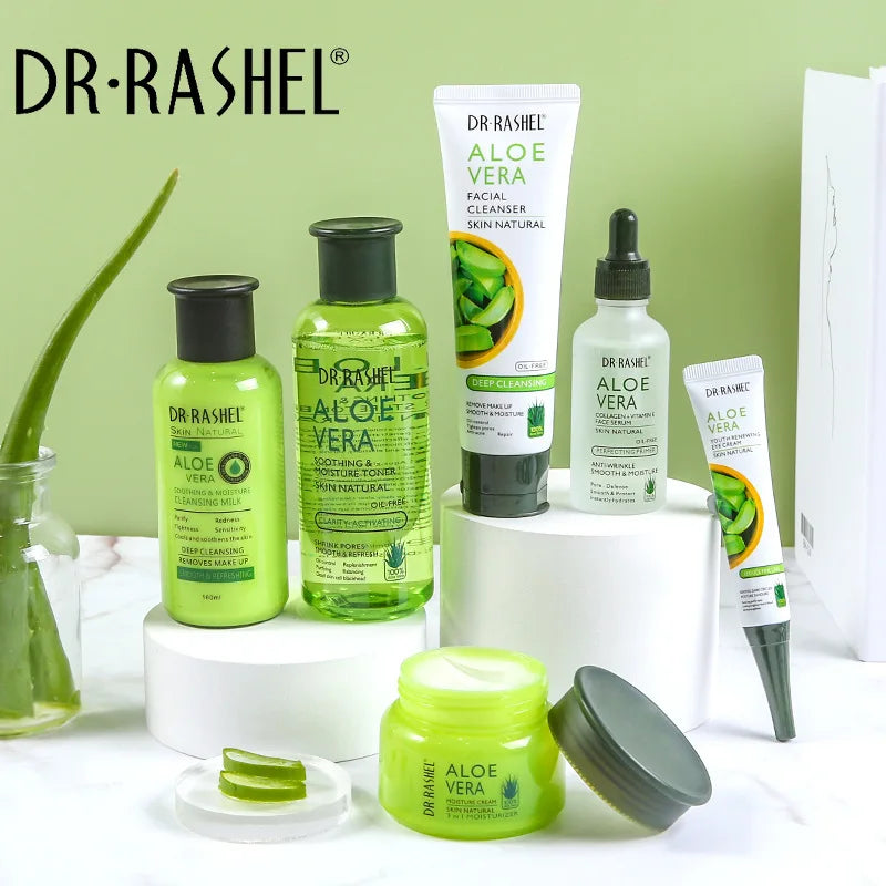 DR RASHEL Moisturizing Pores Shrinking Eye Cream Toner Serum Cleanser Kit 6 Piece Aloe Vera Skin Natural Soothing Moisture Set