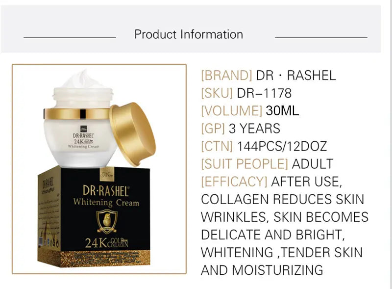 DR.RASHEL Skin Care 24K Gold Collagen Whitening Cream Moisturizing Lightening Brighten Spot Day Cream Nourishing Facial Cream