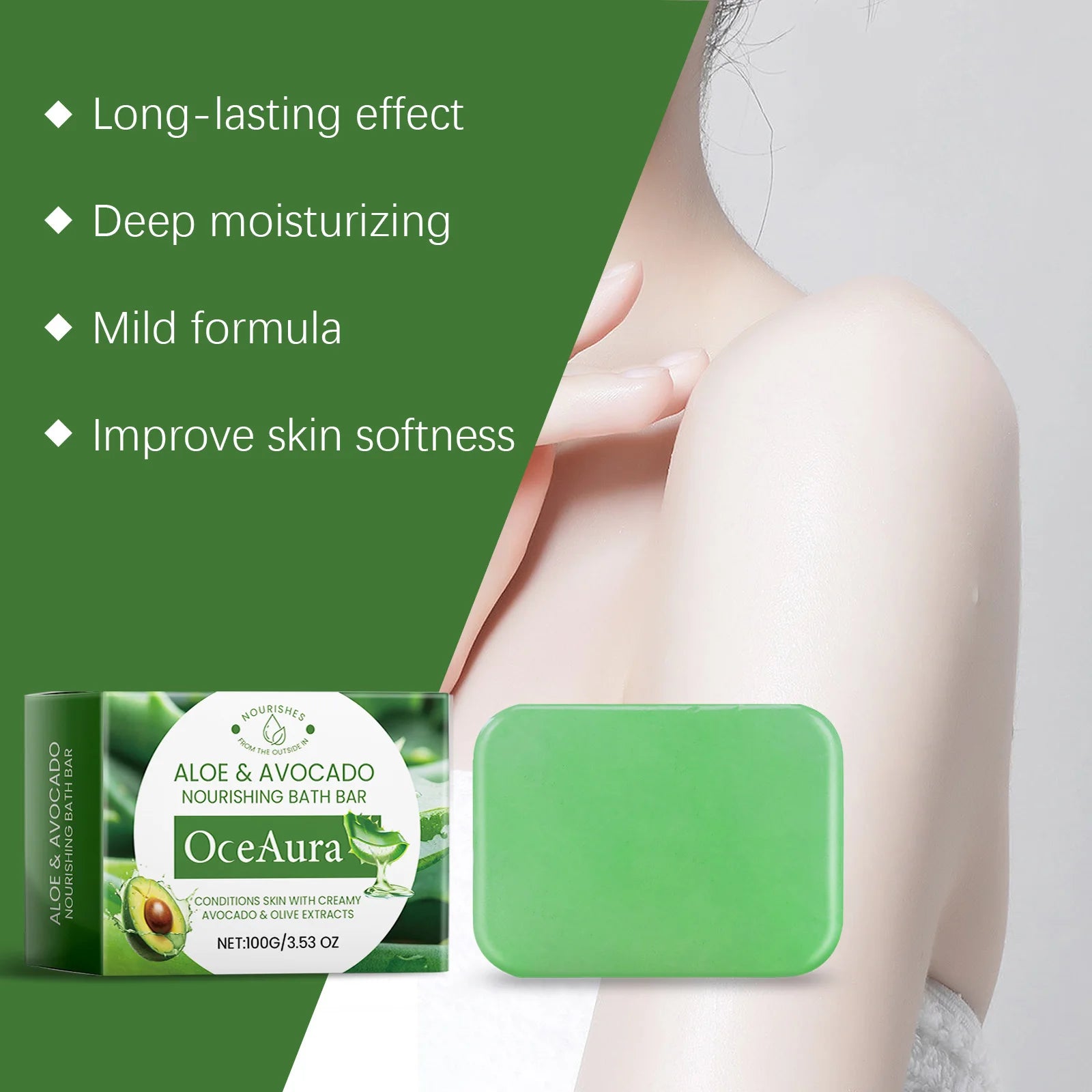 Oce Aura 100g Aloe Vera Herbal Soap Natural Bar Gentle Facial And Body Cleanser for Men & Women Soothing Nourishing