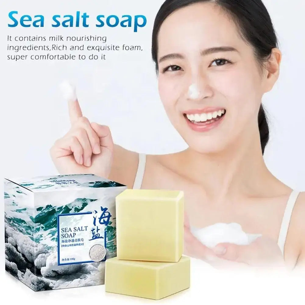 100g Natural Handmade Sea Salt Goat Milk Soap Moisturizing Face Care Wash Basis Soap Shower Deworming White Essential Oil Soap