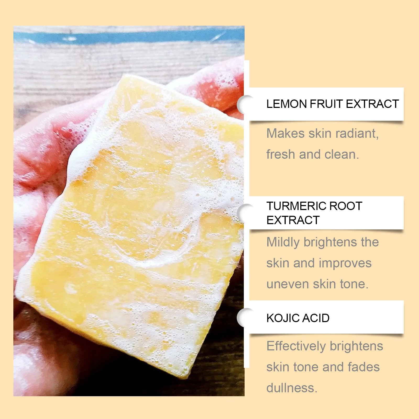OUHOE Kojic Acid Turmeric Soap Face Deep Cleaning Even Skin Tone Skin Lightening Soap Moisturizer Skin Care Handmade Lemon Soap