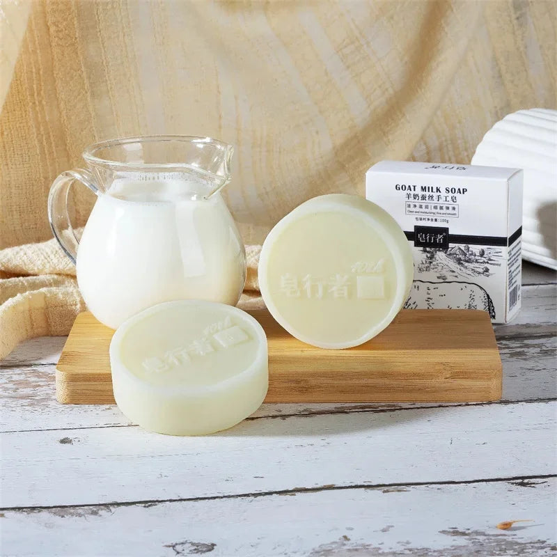 Goat Milk Silk Protein Handmade Soap With Foam Net Brightening Oil Control Remove Acne Blackheads Nourishing Skin Beauty Health