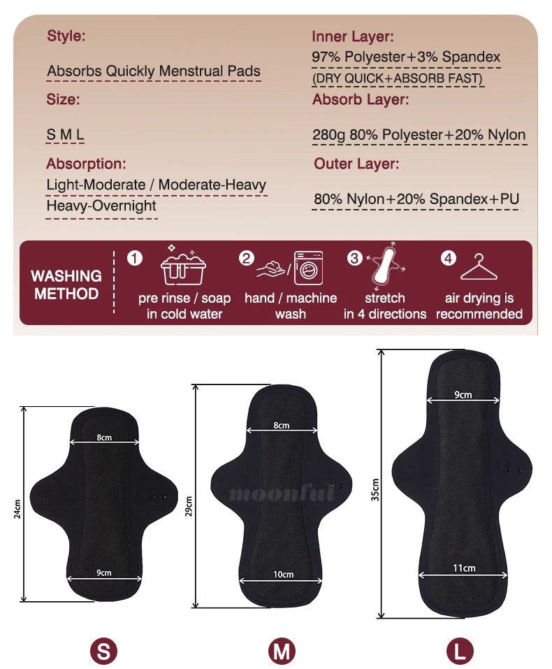 Reusable Menstrual Pads Women Large Washable Seamless Sanitary Napkin Thin No-slip Reusable Sanitary Towel Absorbent Pad Panties