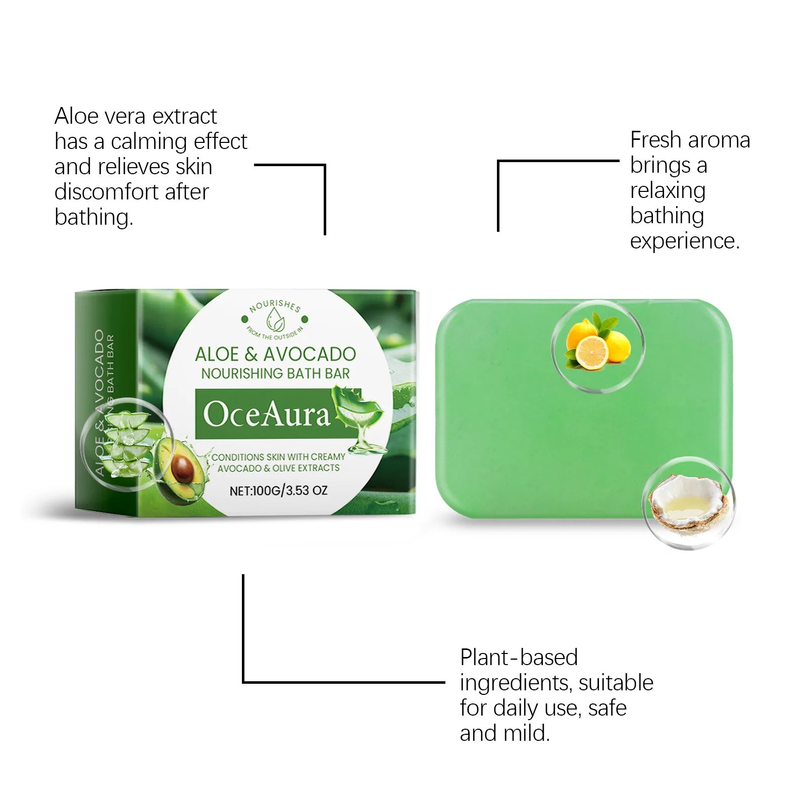 Oce Aura 100g Aloe Vera Herbal Soap Natural Bar Gentle Facial And Body Cleanser for Men & Women Soothing Nourishing