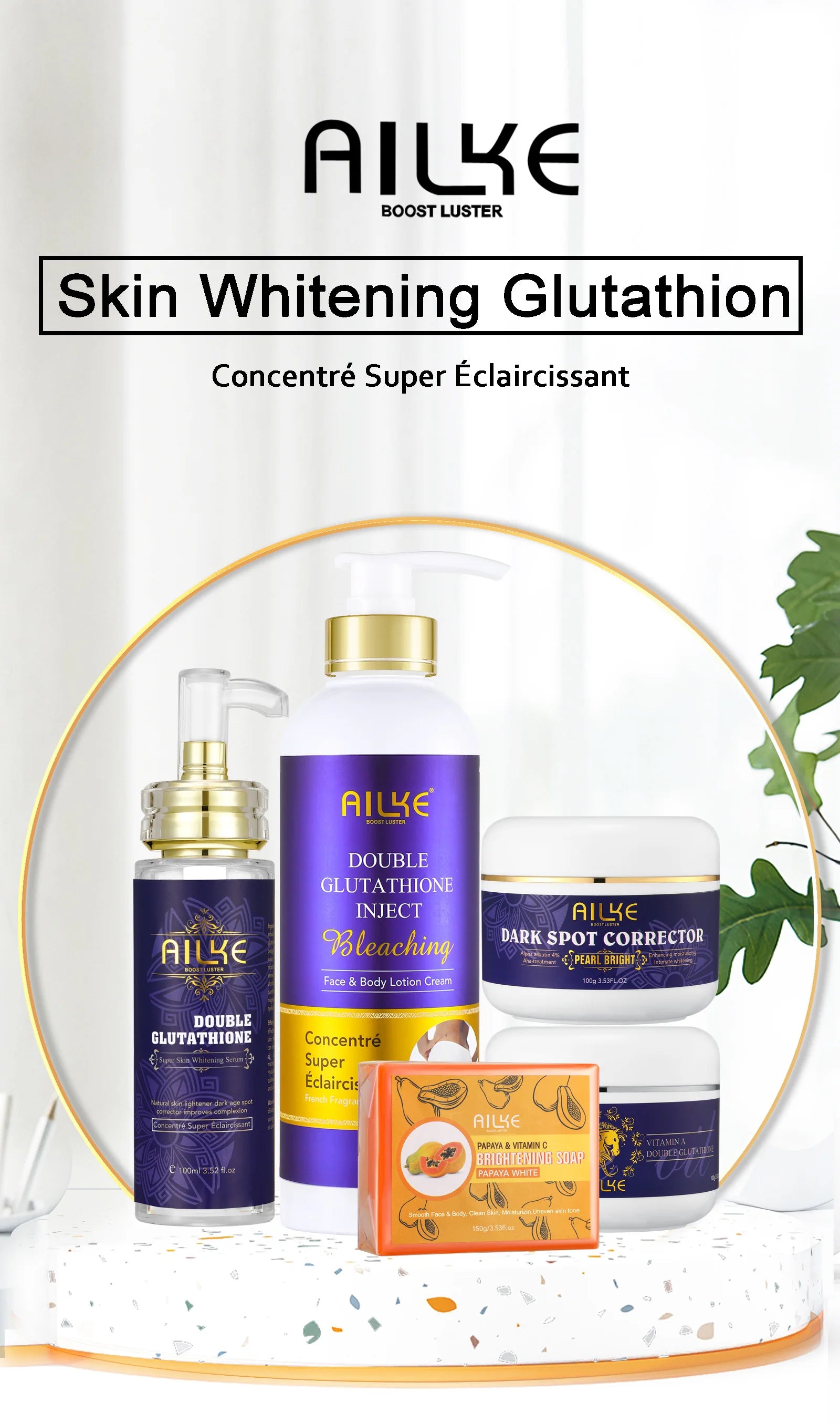 AILKE Glutathione 5-in-1 Women Skin Care Kit, With Body Lotion,  Serum, Dark Spot Removal Cream, Body Cream, Brightening Soap