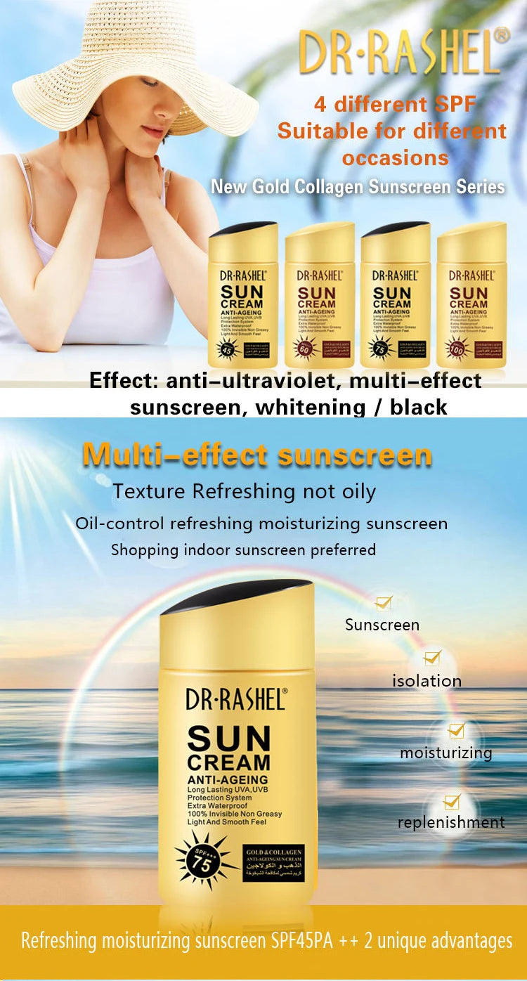 DR.RASHEL Sun Cream SPF100 75 60 PA+++ Anti-Aging UV Protector Waterproof Sunscreen Lotion Facial Body Sun Block Cream Cosmetics