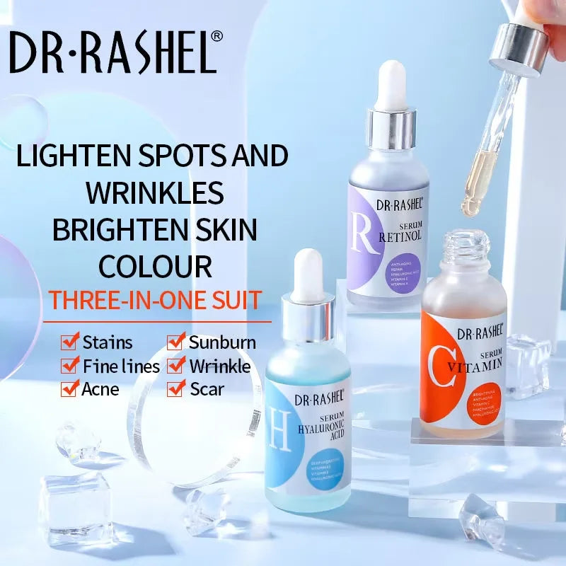 DR RASHEL Skin Care Complete Facial Serum Set Vitamin C Serum Essence Oil Serum Retinol Serum 3 Pack 30ml