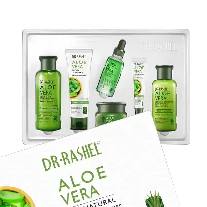 DR RASHEL Moisturizing Pores Shrinking Eye Cream Toner Serum Cleanser Kit 6 Piece Aloe Vera Skin Natural Soothing Moisture Set