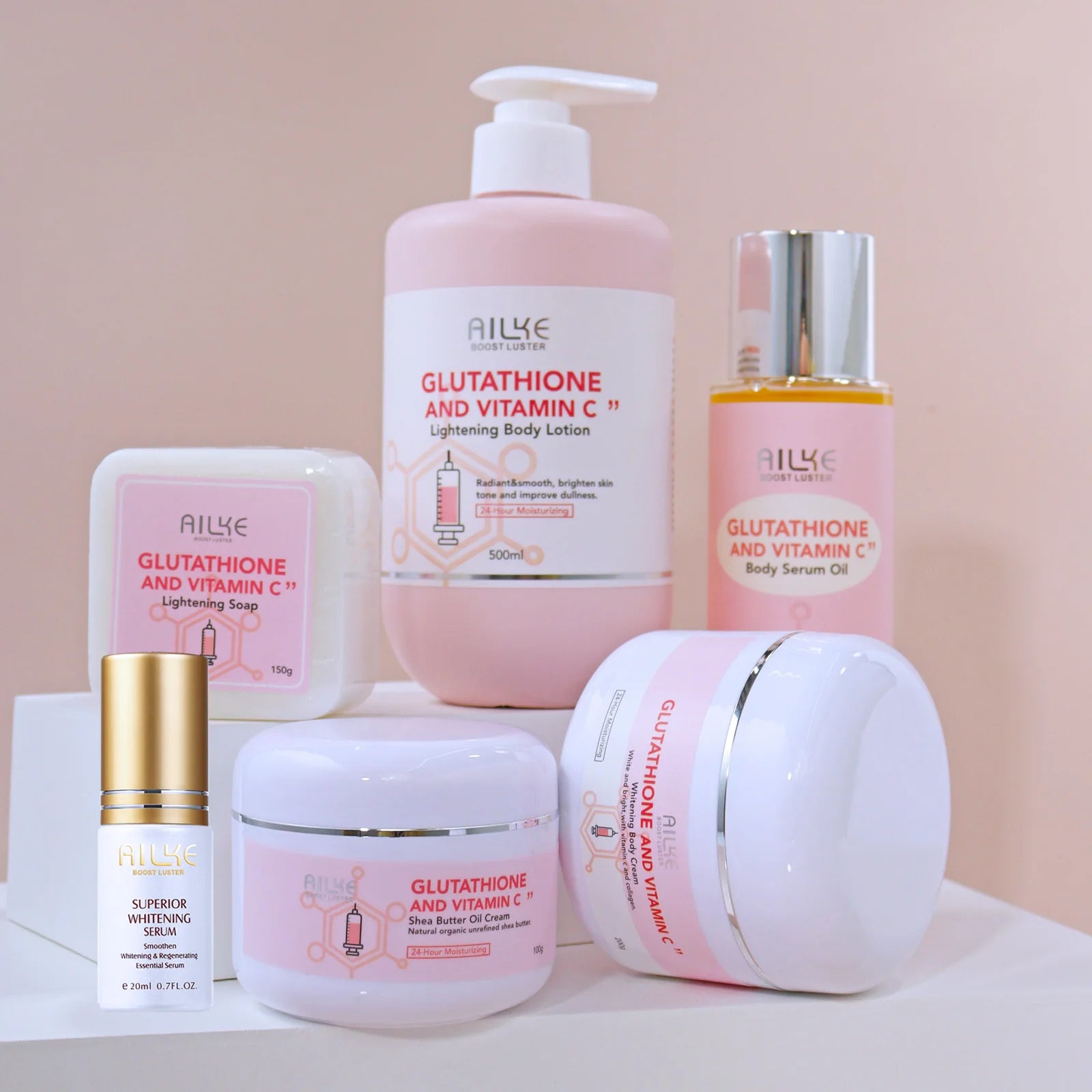 AILKE Glutathione & Vitamin C Kit,With Whitening Lotion,Moisturizing Cream,Lightening Soap, Spa Oil,Glowing Body Cream,Gift Set