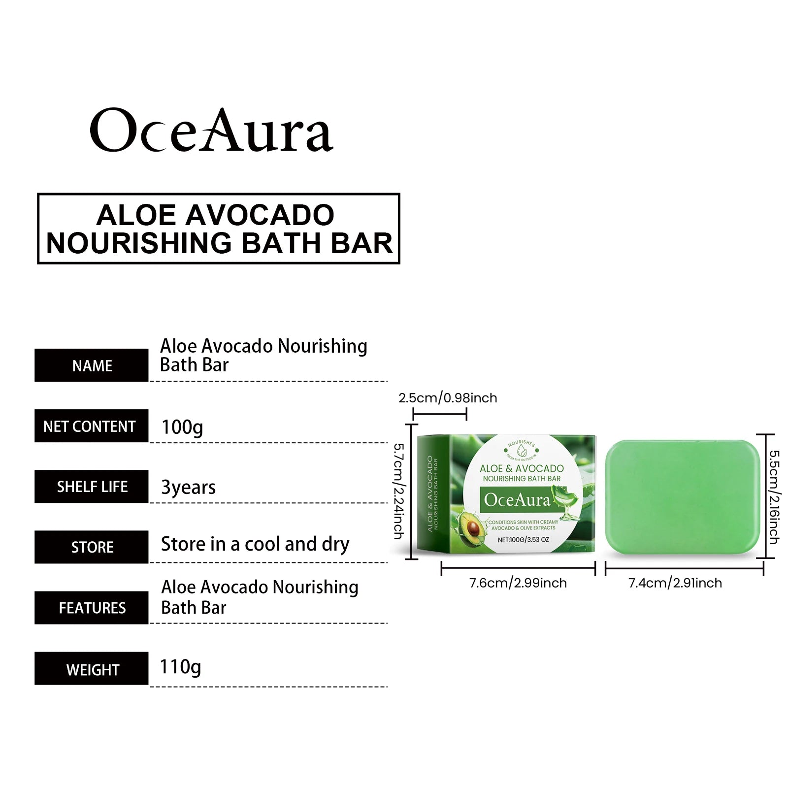 Oce Aura 100g Aloe Vera Herbal Soap Natural Bar Gentle Facial And Body Cleanser for Men & Women Soothing Nourishing