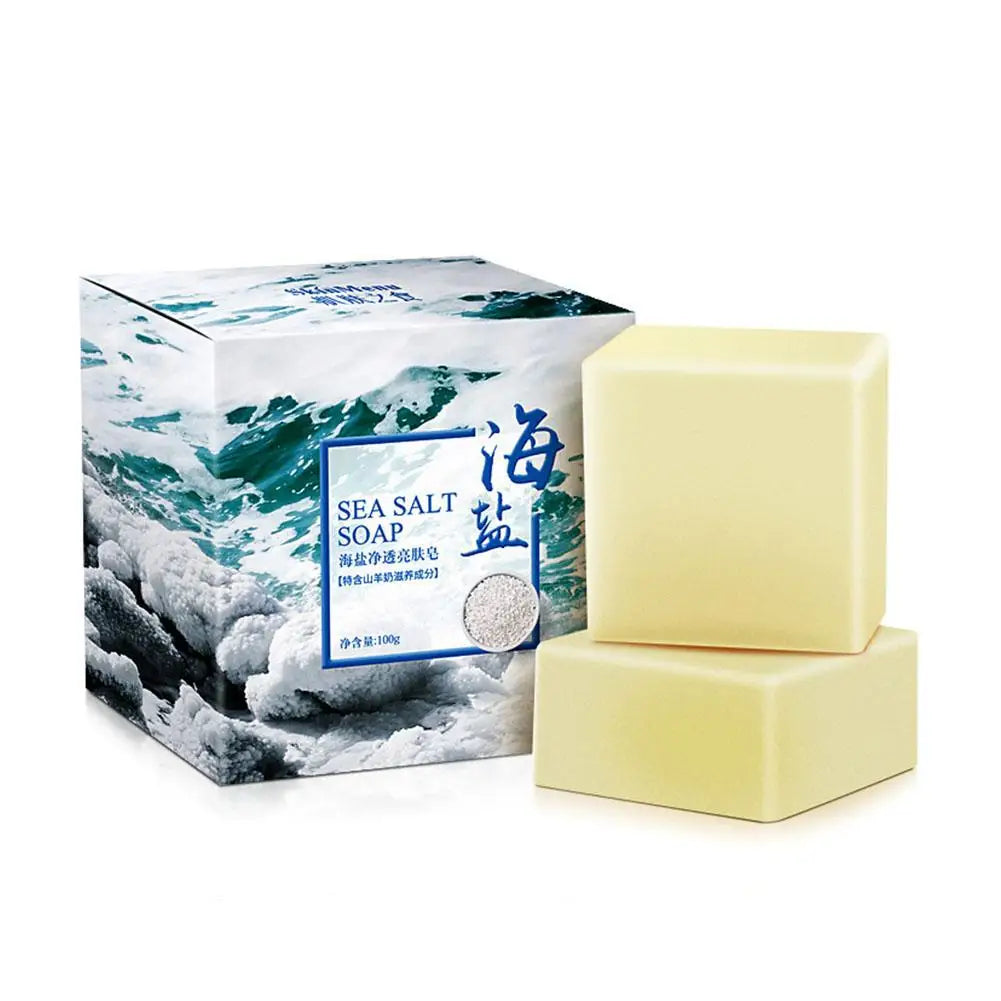 100g Natural Handmade Sea Salt Goat Milk Soap Moisturizing Face Care Wash Basis Soap Shower Deworming White Essential Oil Soap