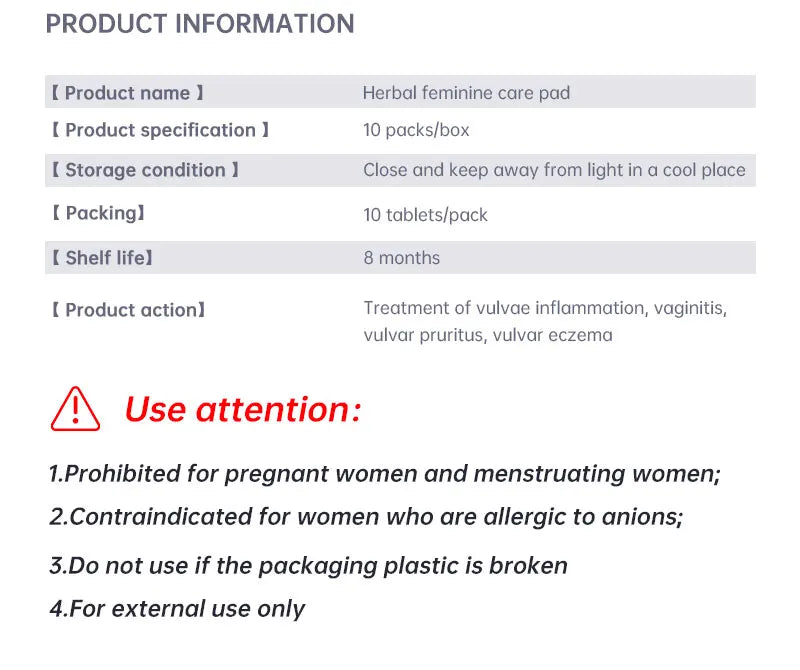 10Pcs Zimeishu Silver-ion Gynecological Cure Care Pad Womens Medicated Sanitary Pads Female Feminine Hygiene Yoni Pearls