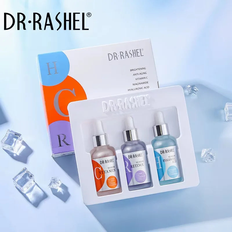 DR RASHEL Skin Care Complete Facial Serum Set Vitamin C Serum Essence Oil Serum Retinol Serum 3 Pack 30ml